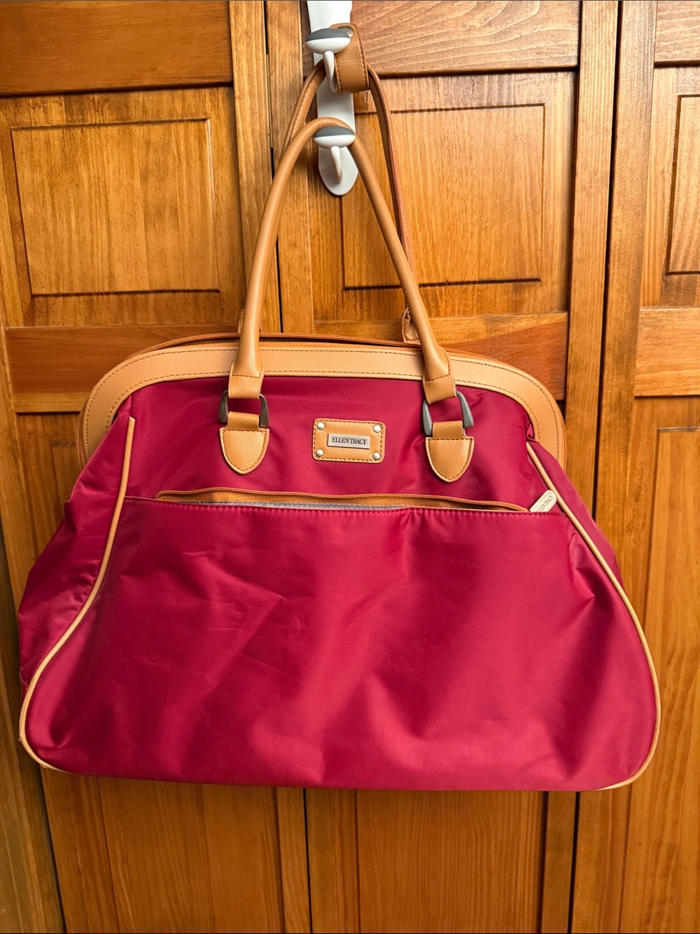 Ellen Tracy Burgundy Travel weekend Tote with Tan Trim